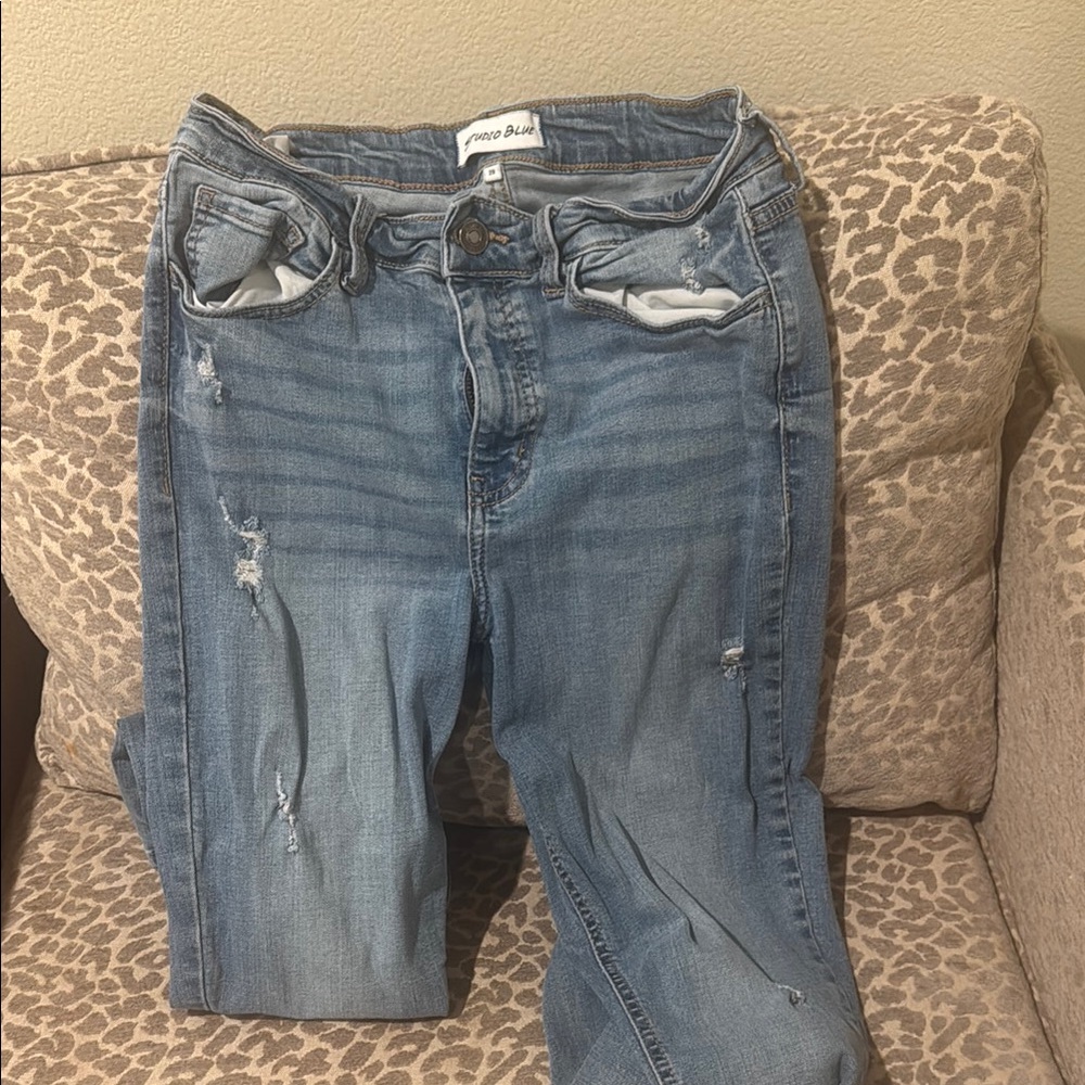 Fashion Nova Distressed Light Blue Skinny Jeans